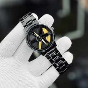 Men's Black Car Sport Rim Hub Wheel Wristwatch Random Dial