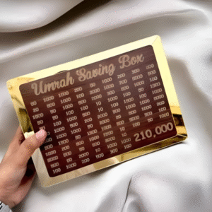 Premium Dark Brown Wooden Umrah Saving Box – 210,000 Capacity