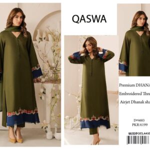 QASWA Premium Unstitched Dhanak Collection | Exclusive Embroidered 3-Piece Winter Suit