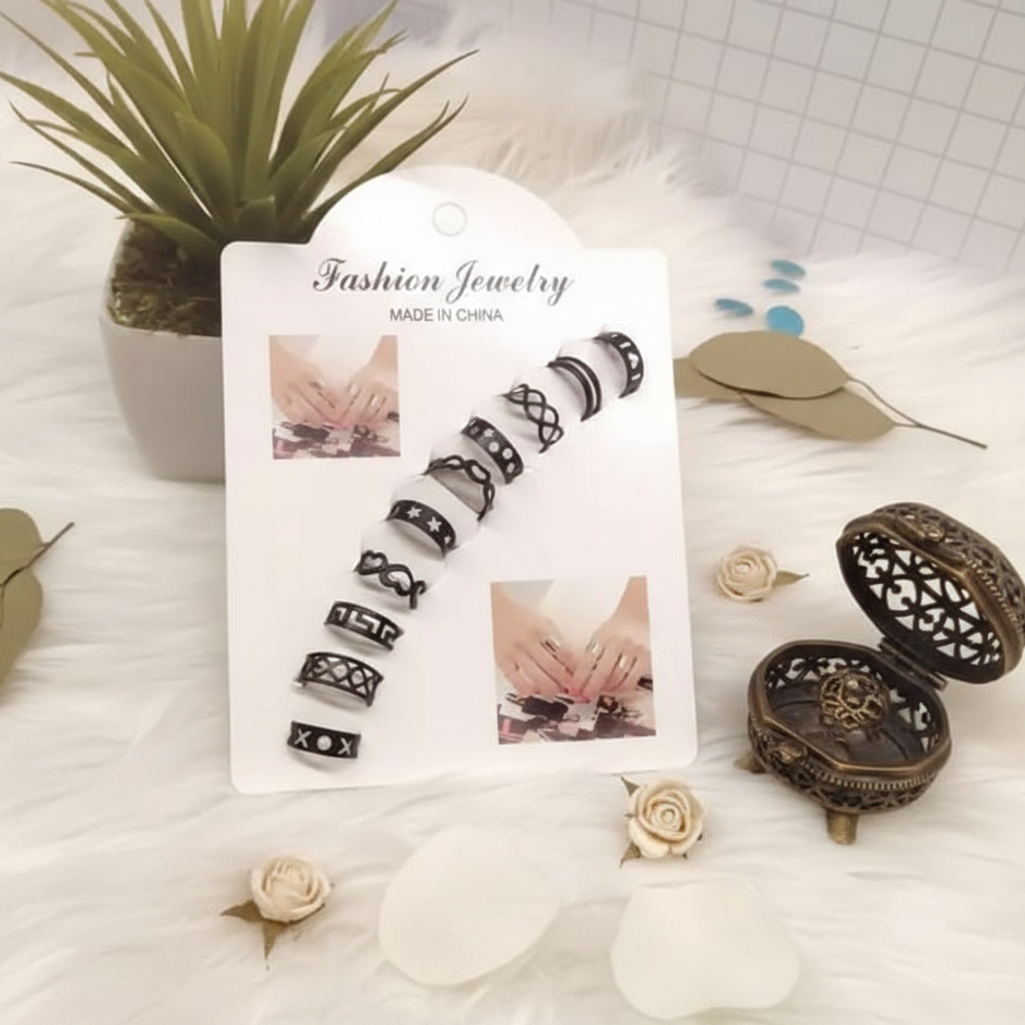10 Pcs Fashion Alloy Rings Set for Women & Girls | Adjustable Stackable Jewelry Collection - Image 3