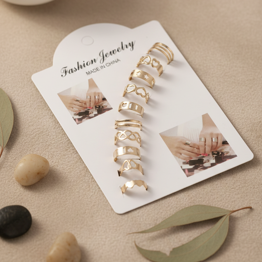 10 Pcs Fashion Alloy Rings Set for Women & Girls | Adjustable Stackable Jewelry Collection - Image 5